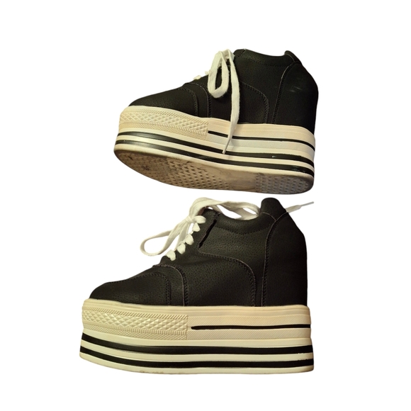 Platform Sneakers Black White Lace-up Women Size 7 - 7.5 - Picture 7 of 16